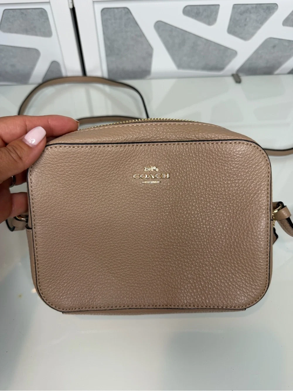 Coach Taupe Crossbody Bag with Burgundy Interior